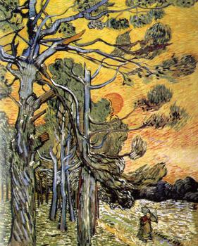 Vincent Van Gogh : Storm-Beaten Pine Trees against the Setting Sun